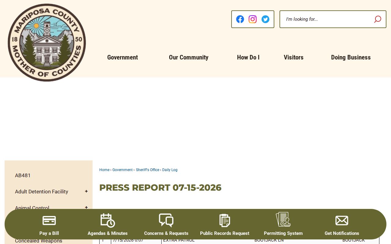 Mariposa County arrest records Sheriff Daily Log