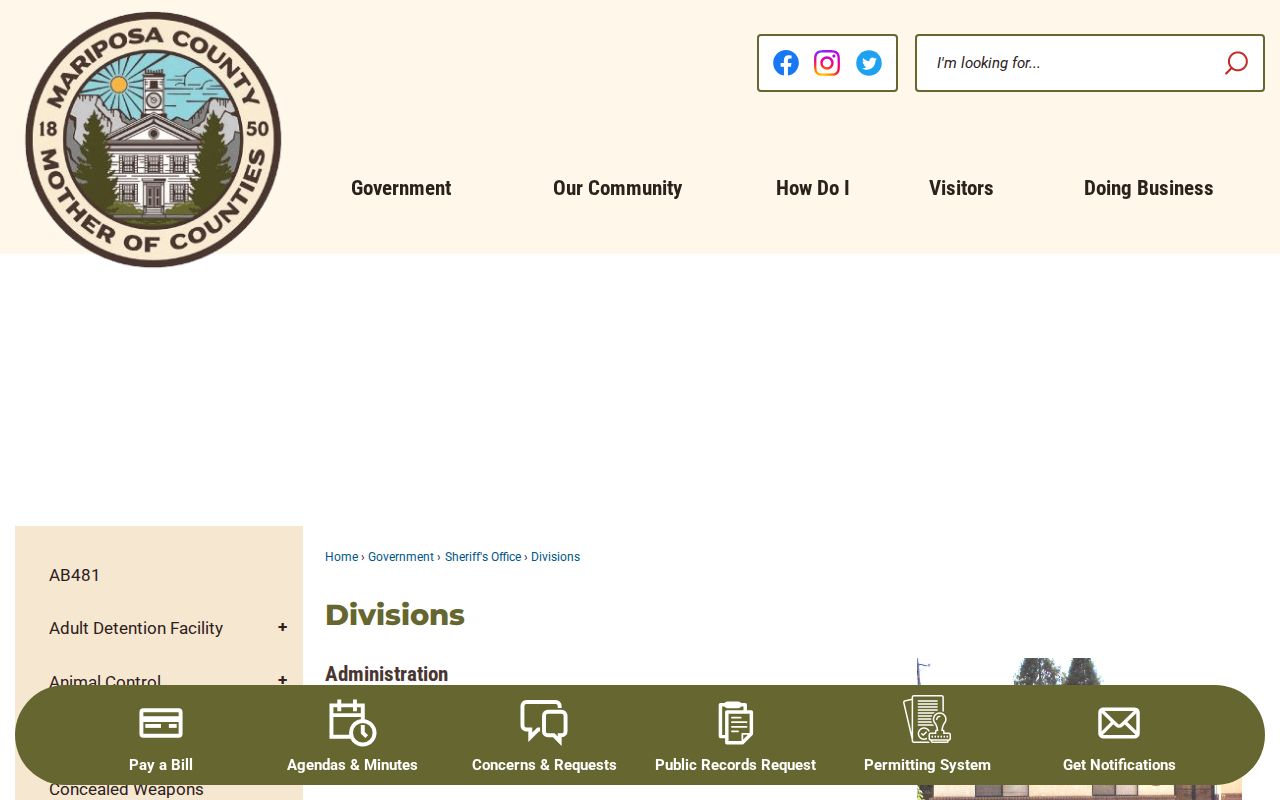 Mariposa County arrest search Sheriff divisions