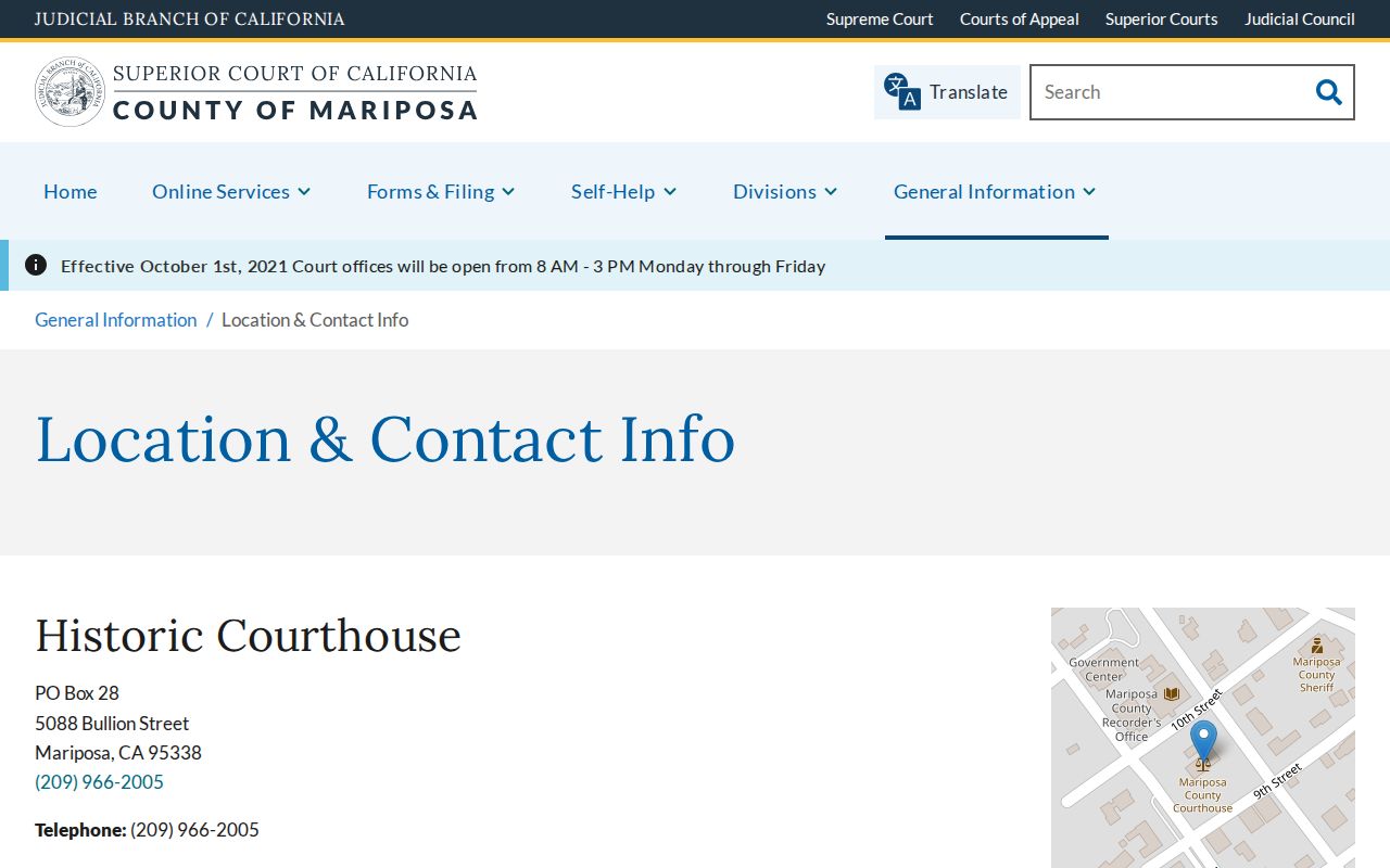 Mariposa County court records courthouse access