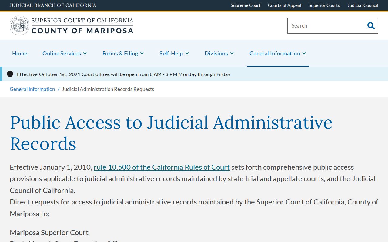 Mariposa County court administrative record request