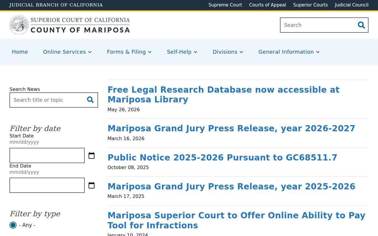 Mariposa County criminal court portal access news