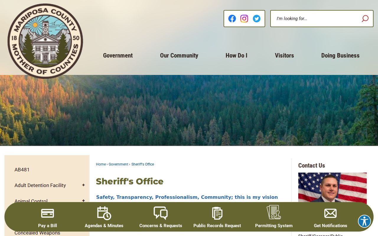 Mariposa County criminal history Sheriff's Office contact page