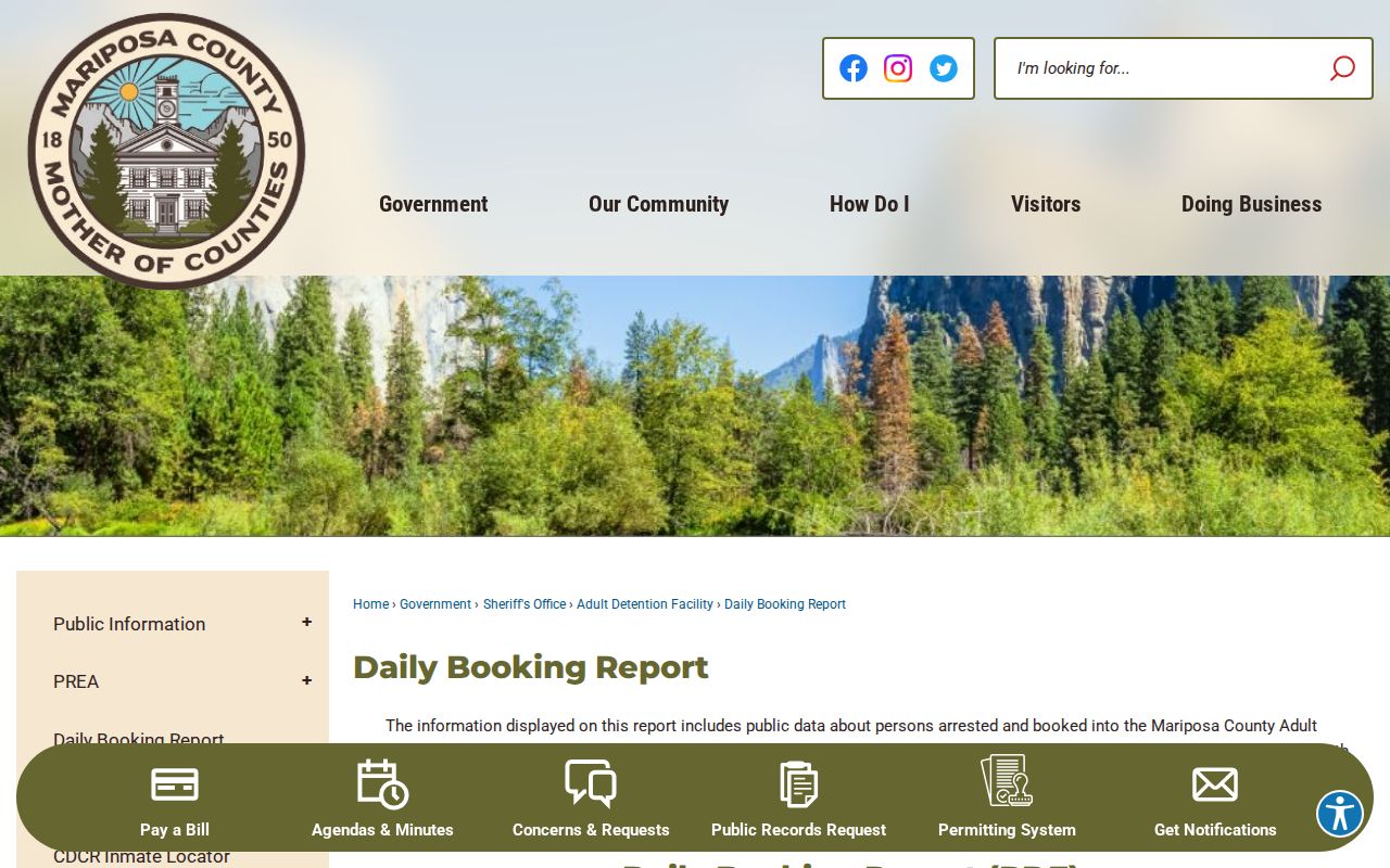 Mariposa County criminal history Daily Booking Report notice