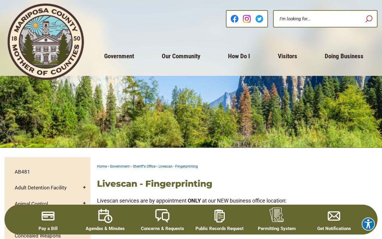Mariposa County criminal history Live Scan fingerprint instructions