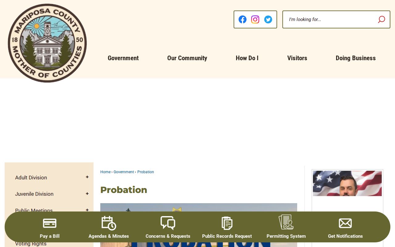 Mariposa County criminal history Probation Department contact page