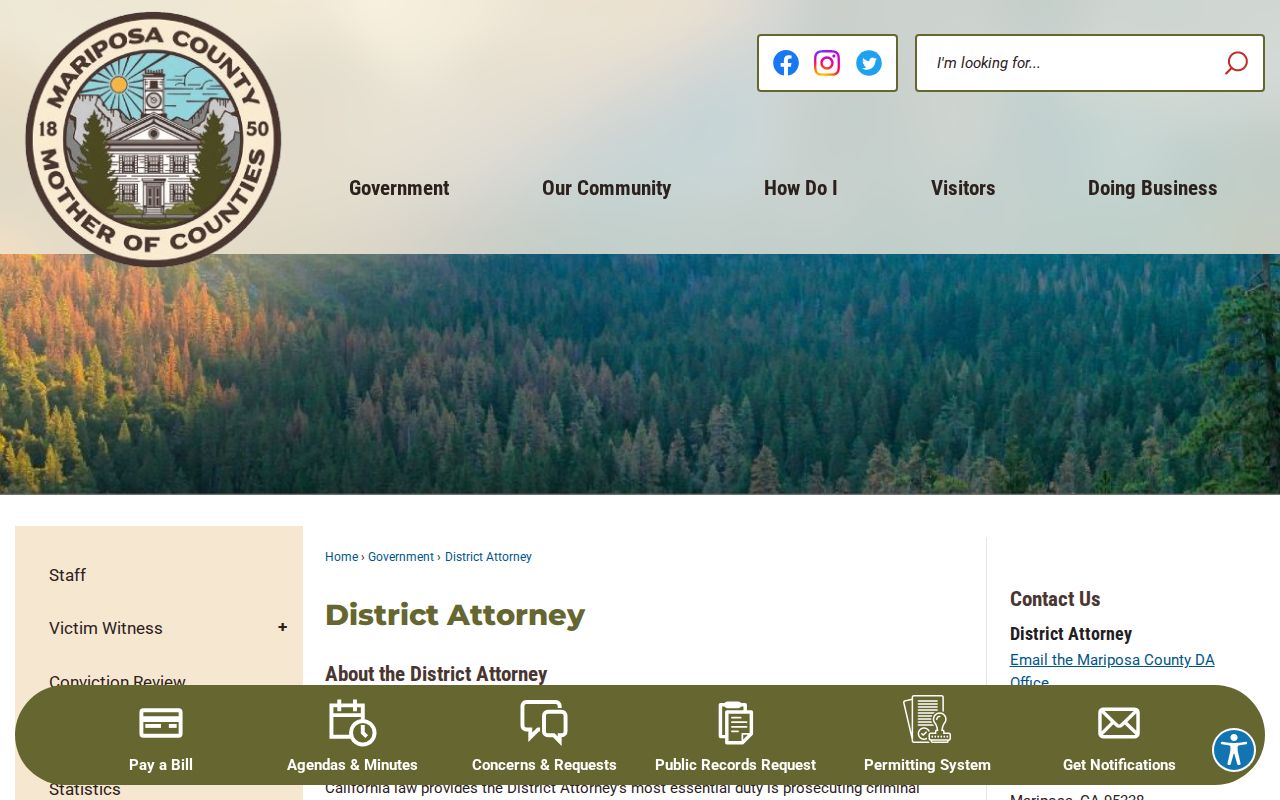 Mariposa County criminal history District Attorney duties page