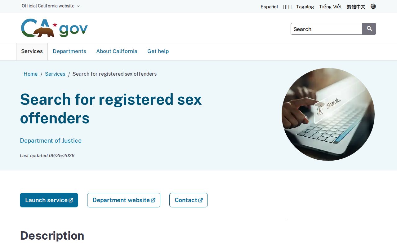 Mariposa County sex offender lookup California service page