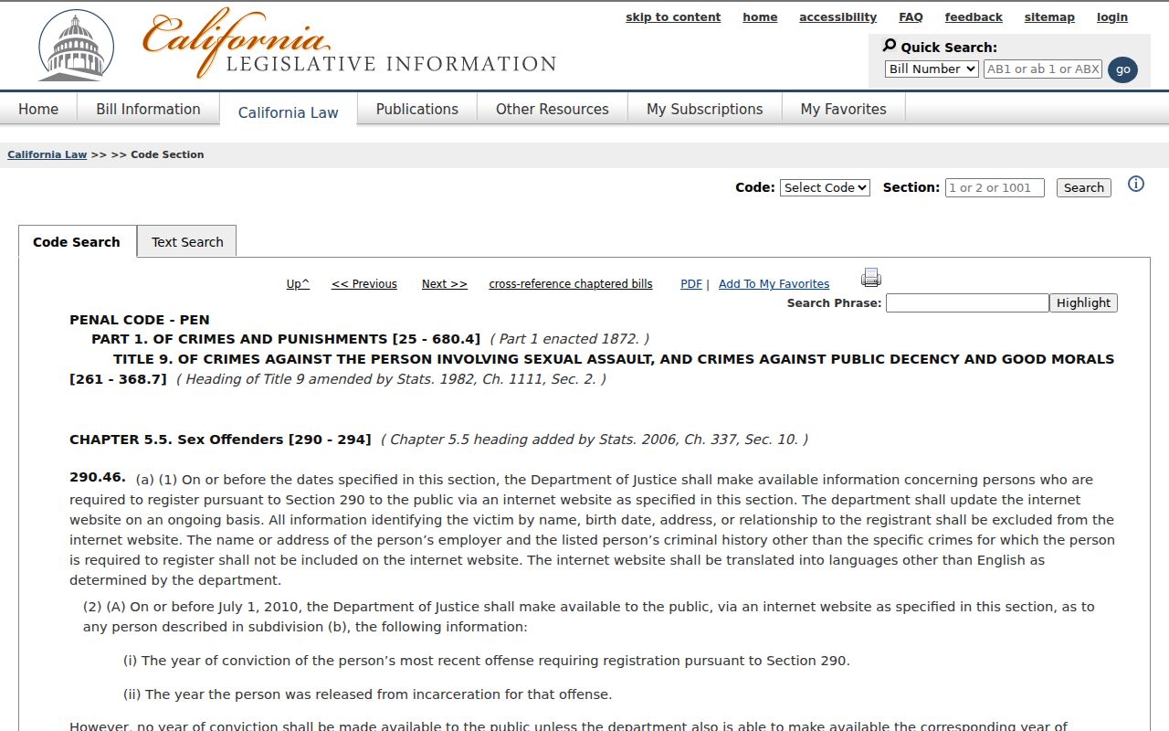 Mariposa County sex offender lookup Penal Code 290.46 limits